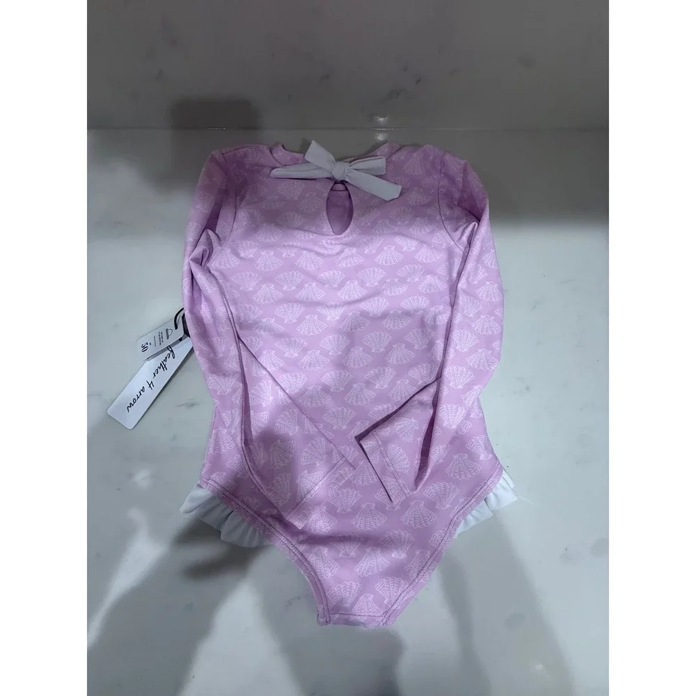 Feather 4 Arrow Girls 4T Pink Seashell Long Sleeve Rash Guard Swimsuit UPF 50+